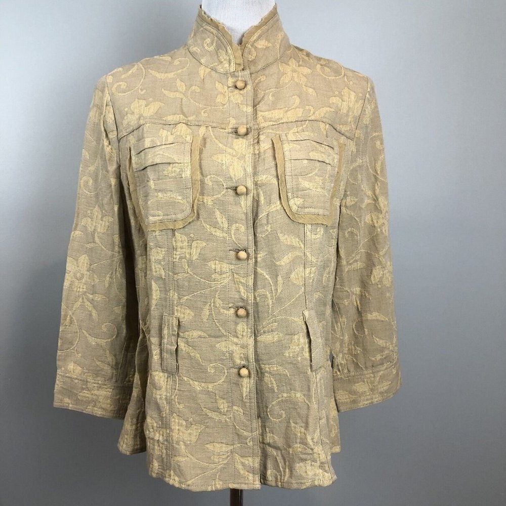 People Like Frank‎ Mandarin Collar Linen Blend Wood Button Jacket No Belt M